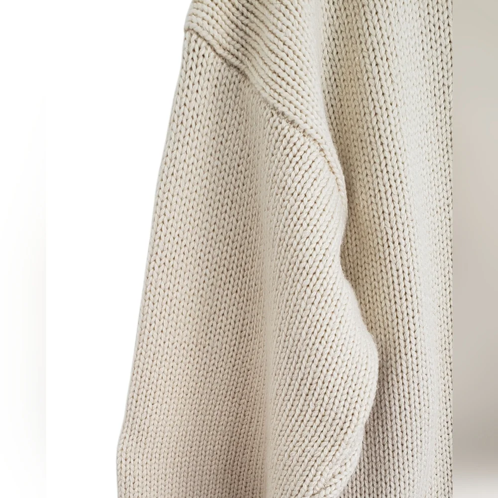 Oakton Limited 90s Chunky Cable Knit Cable Cardigan Sweater Beige Sz M Grandpa
